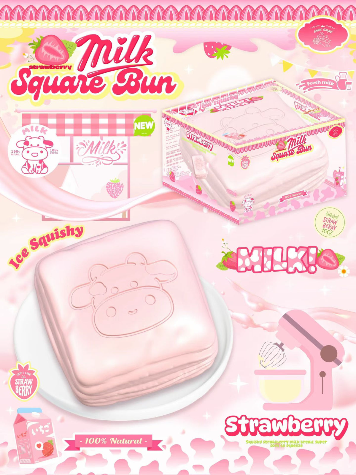Lisa Squishy Strawberry Milk Square Bun